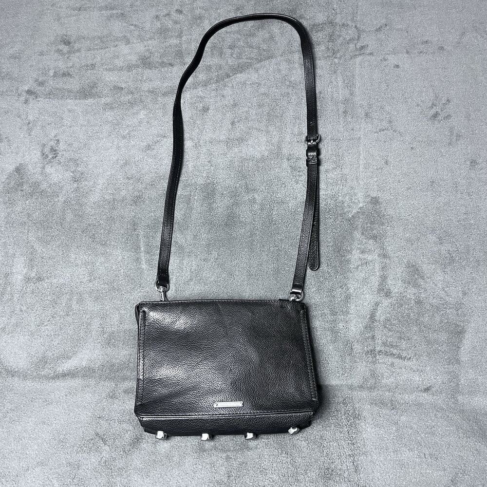 Rebecca Minkoff Regan Black Leather Crossbody Bag Silver Studs 9x6 Classic